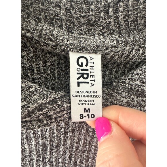 Athleta Girl Gray Ribbed Long Sleeve Hoodie Sweater Wrap Back M 8-10 Modal/Polye - Picture 3 of 6